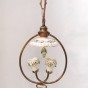 R210 - Lampadarietto ottone e porcellana - 2 punti luce - 23 x h.33 + catena